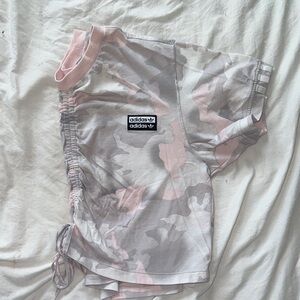 Adidas Pink and Gray Camouflage Cropped Shirt